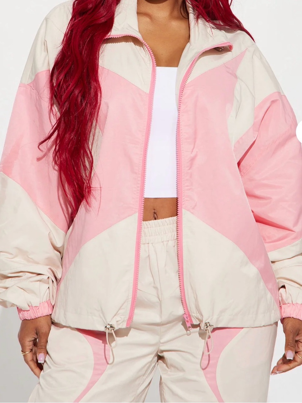 Women's Pink & Cream Colorblock Windbreaker Jacket